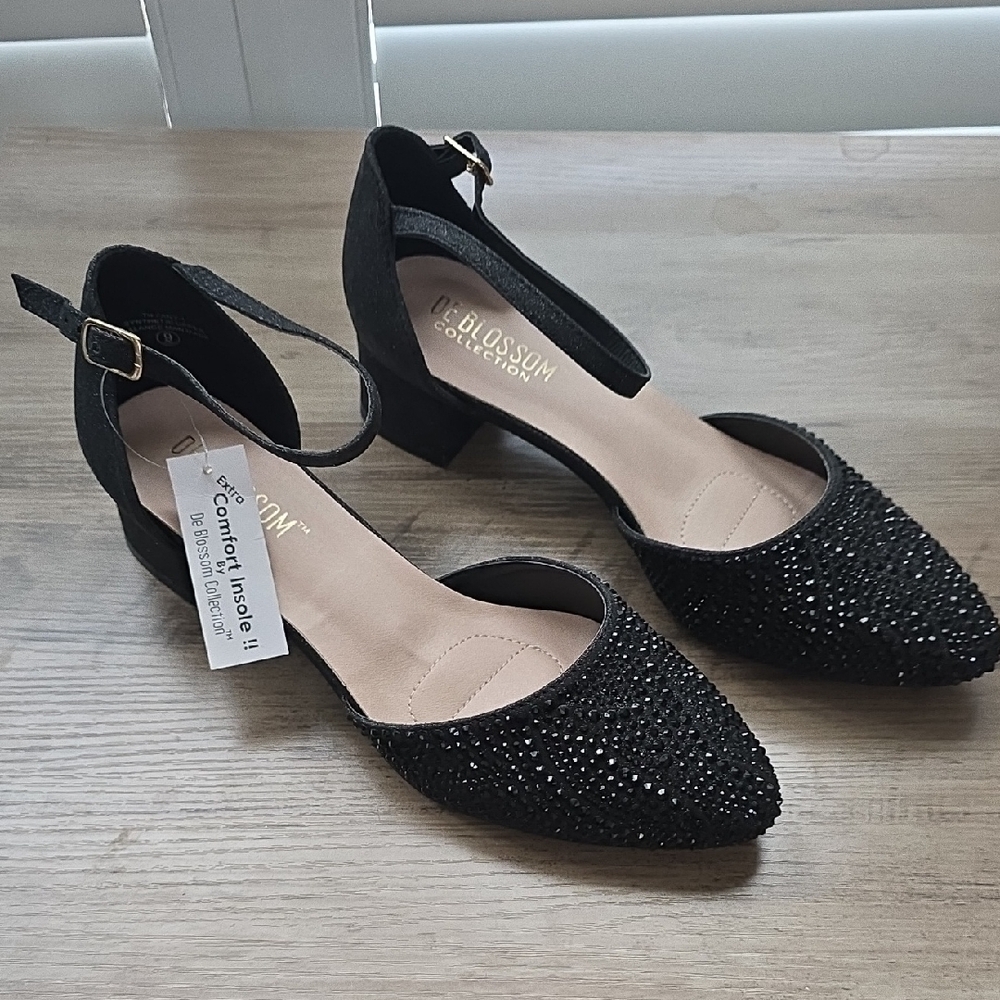 De Blossom Collection Black Embellished Heels